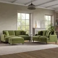 3-Seater Sofa Bundle with Footstool - Green, Velvet