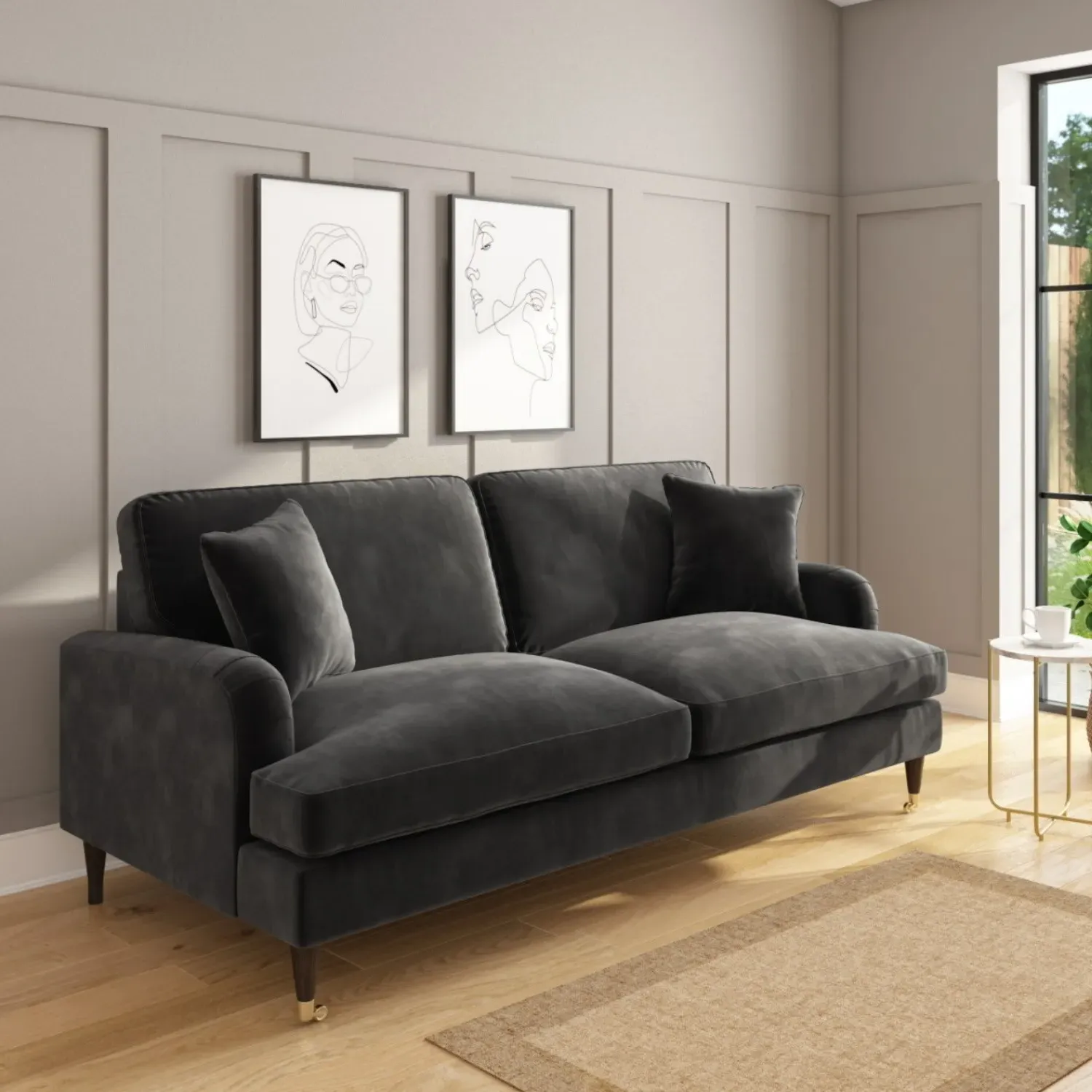 3-Seater Sofa Set with Footstool - Grey, Velvet