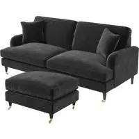 3-Seater Sofa Set with Footstool - Grey, Velvet