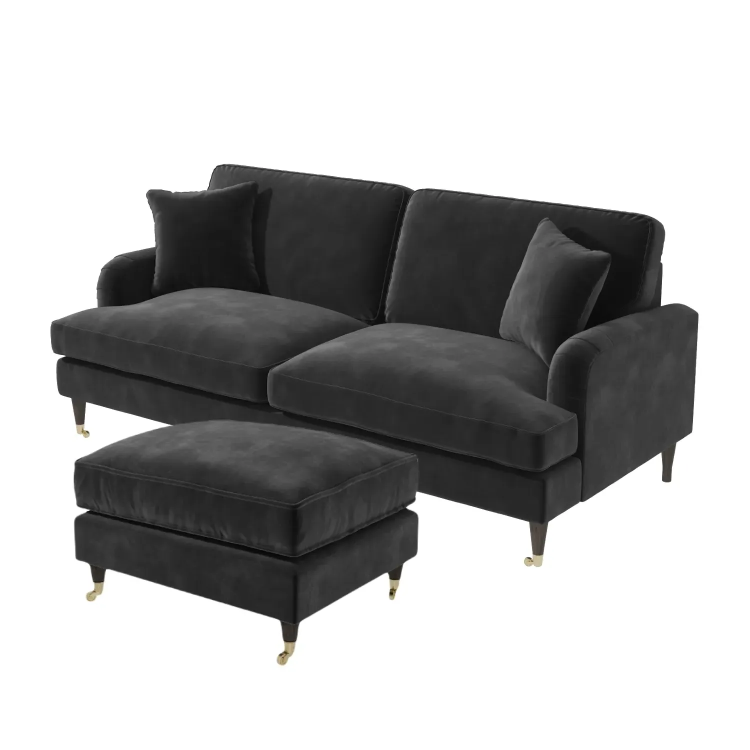 3-Seater Sofa Set with Footstool - Grey, Velvet