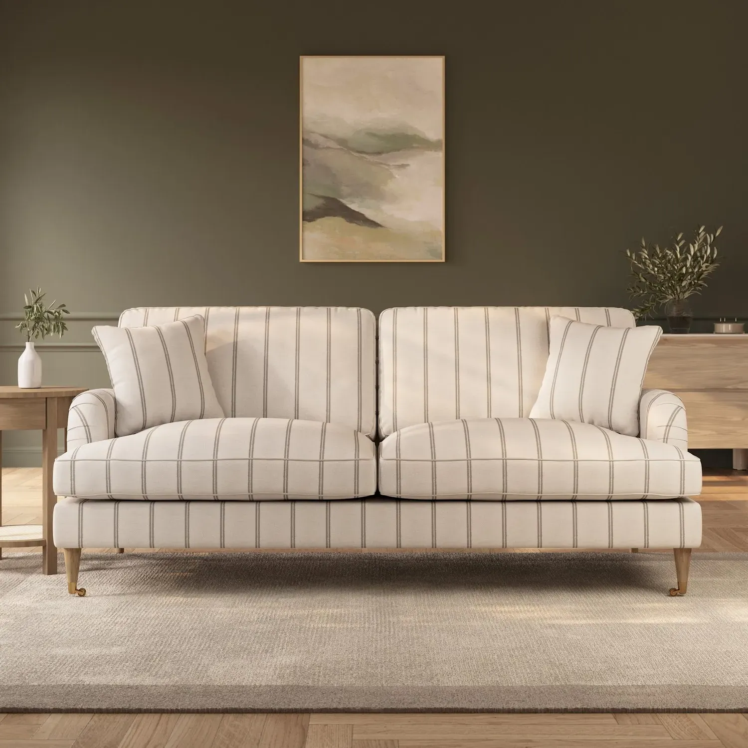 3-Seater Sofa with Castors - Cream, Chenille