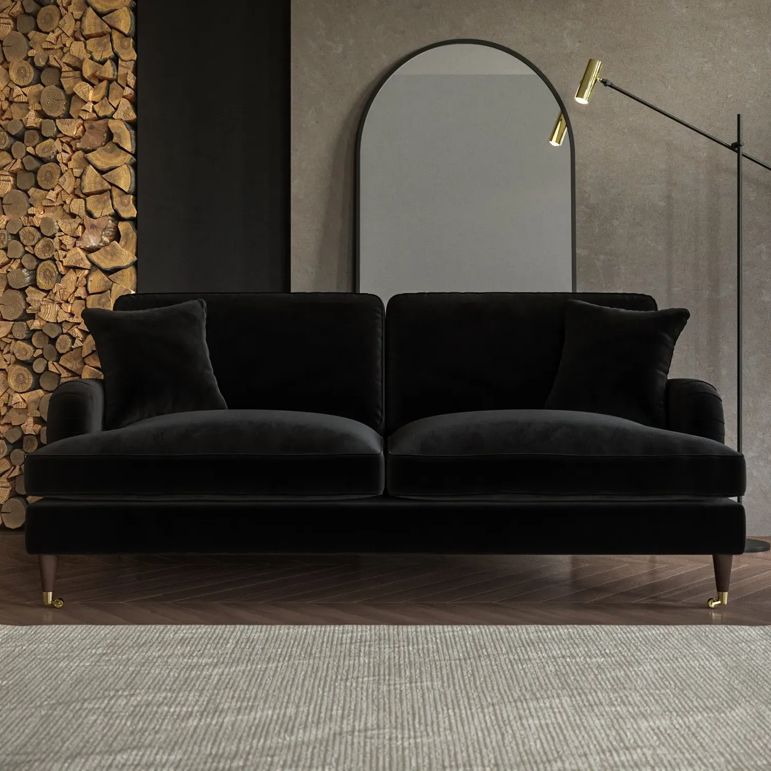3-Seater Sofa with Scatter Cushions - Black, Velvet image