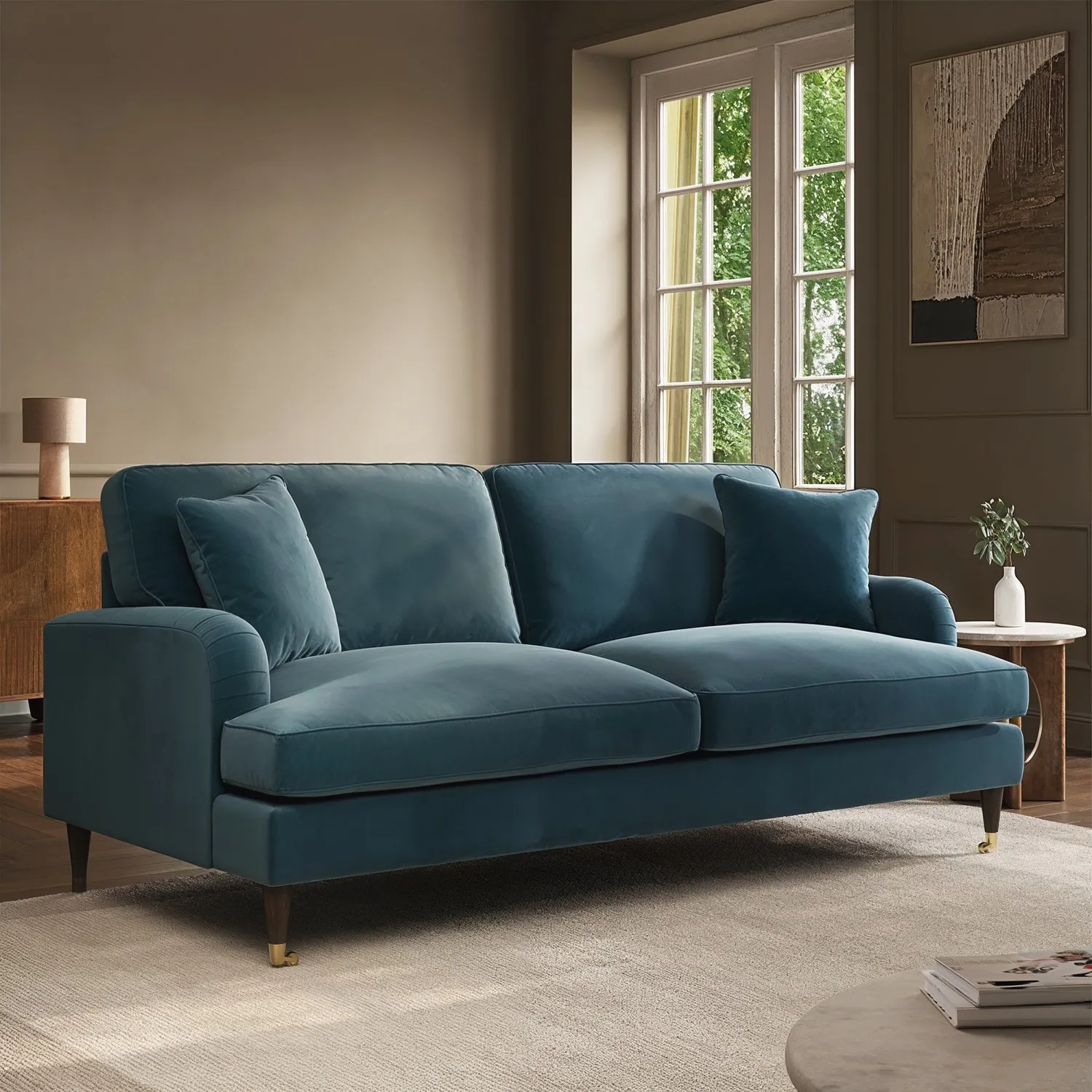 3-Seater Sofa with Scatter Cushions - Blue, Velvet