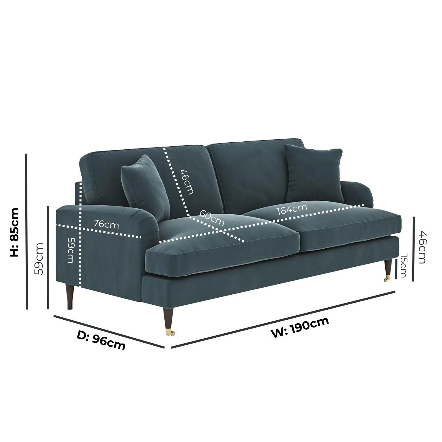 3-Seater Sofa with Scatter Cushions - Blue, Velvet