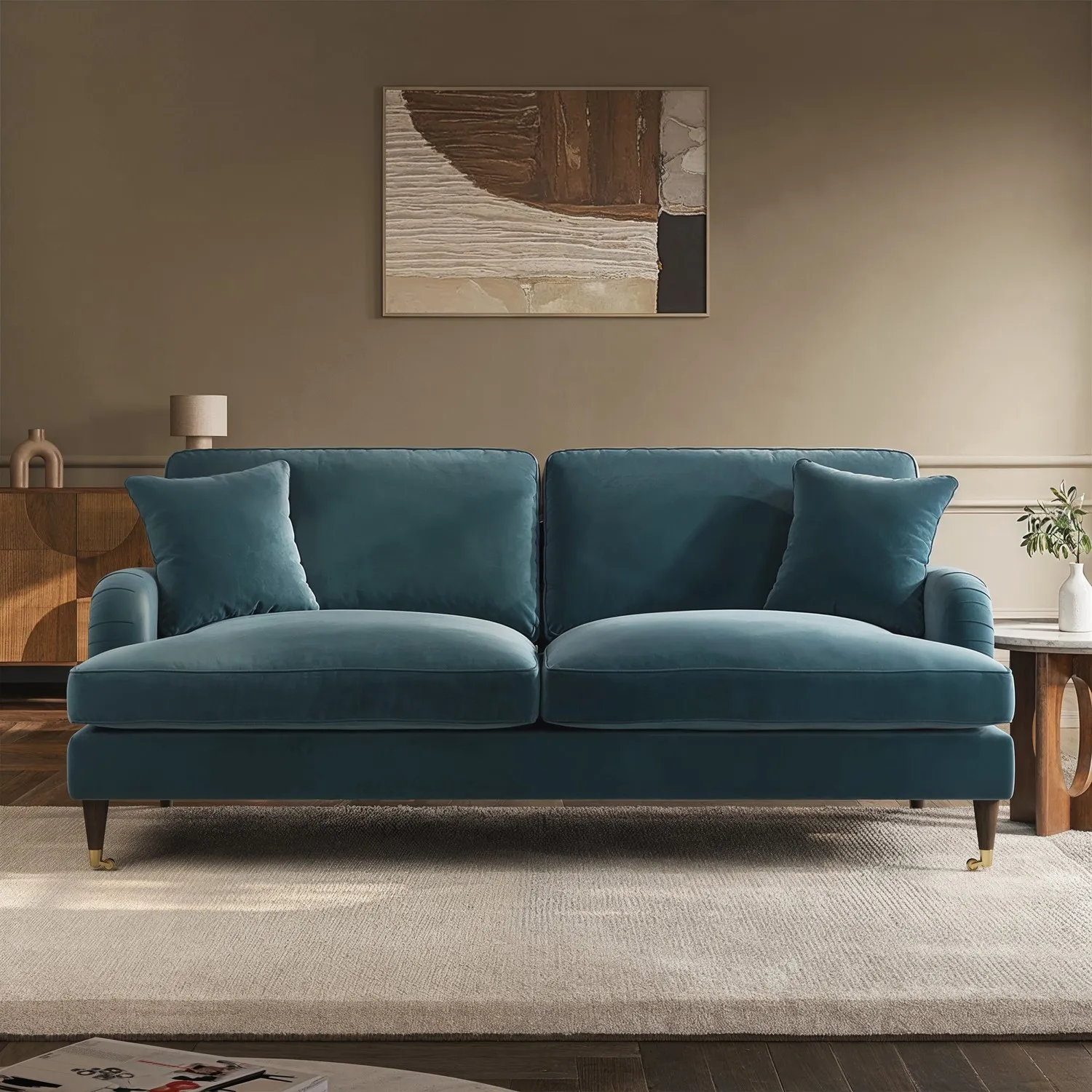 3-Seater Sofa with Scatter Cushions - Blue, Velvet image