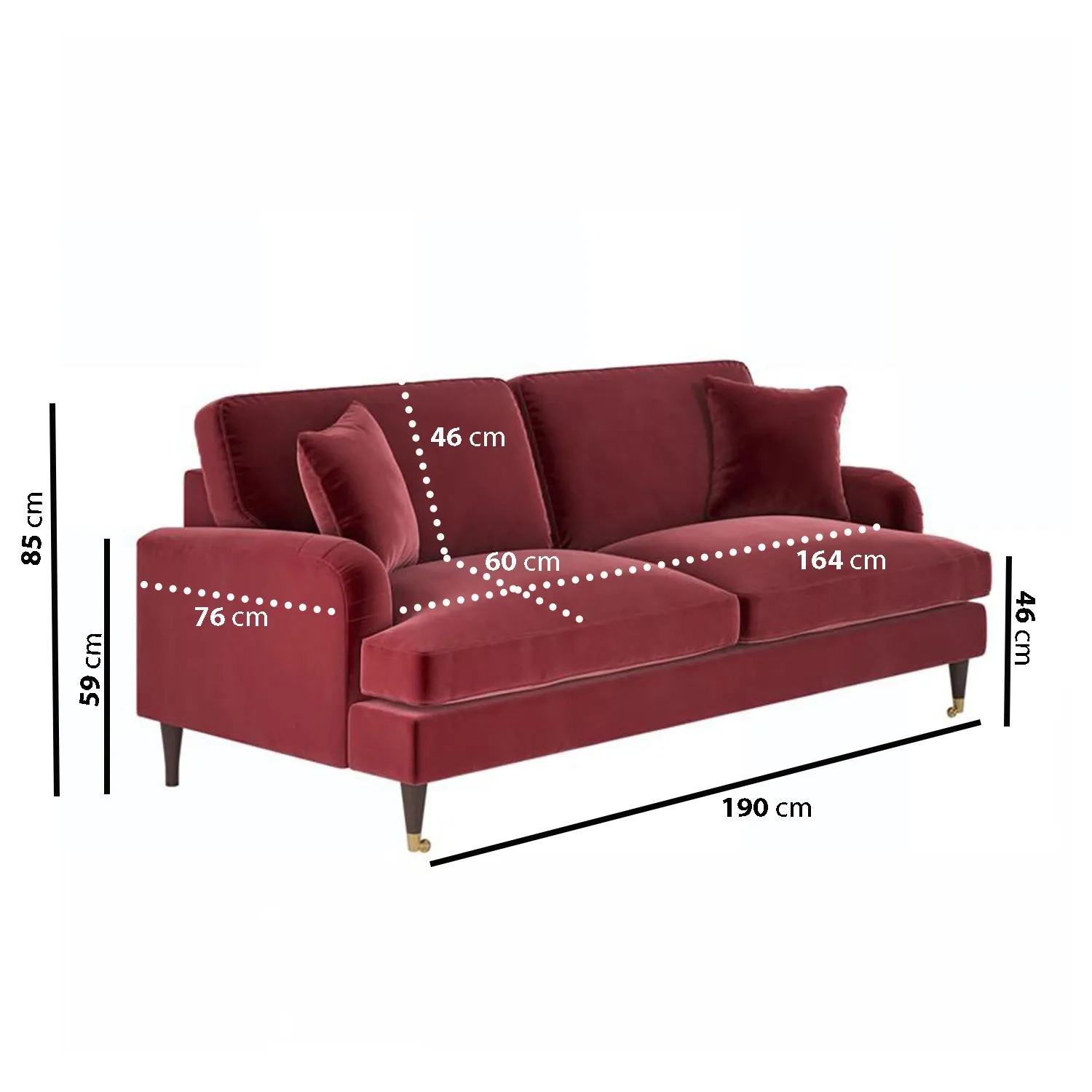 3-Seater Sofa with Scatter Cushions - Burgundy, Velvet