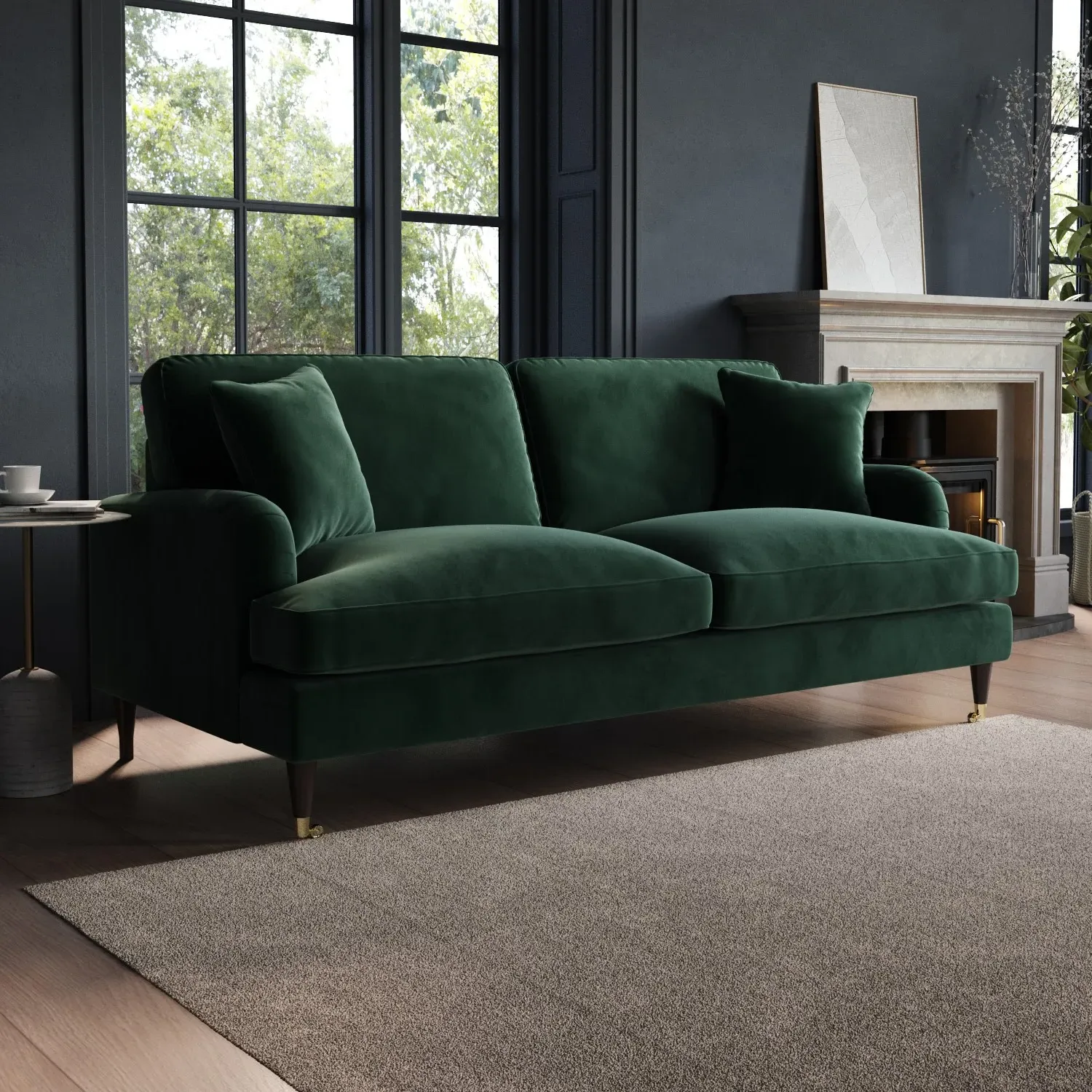 3-Seater Sofa with Scatter Cushions - Green, Velvet