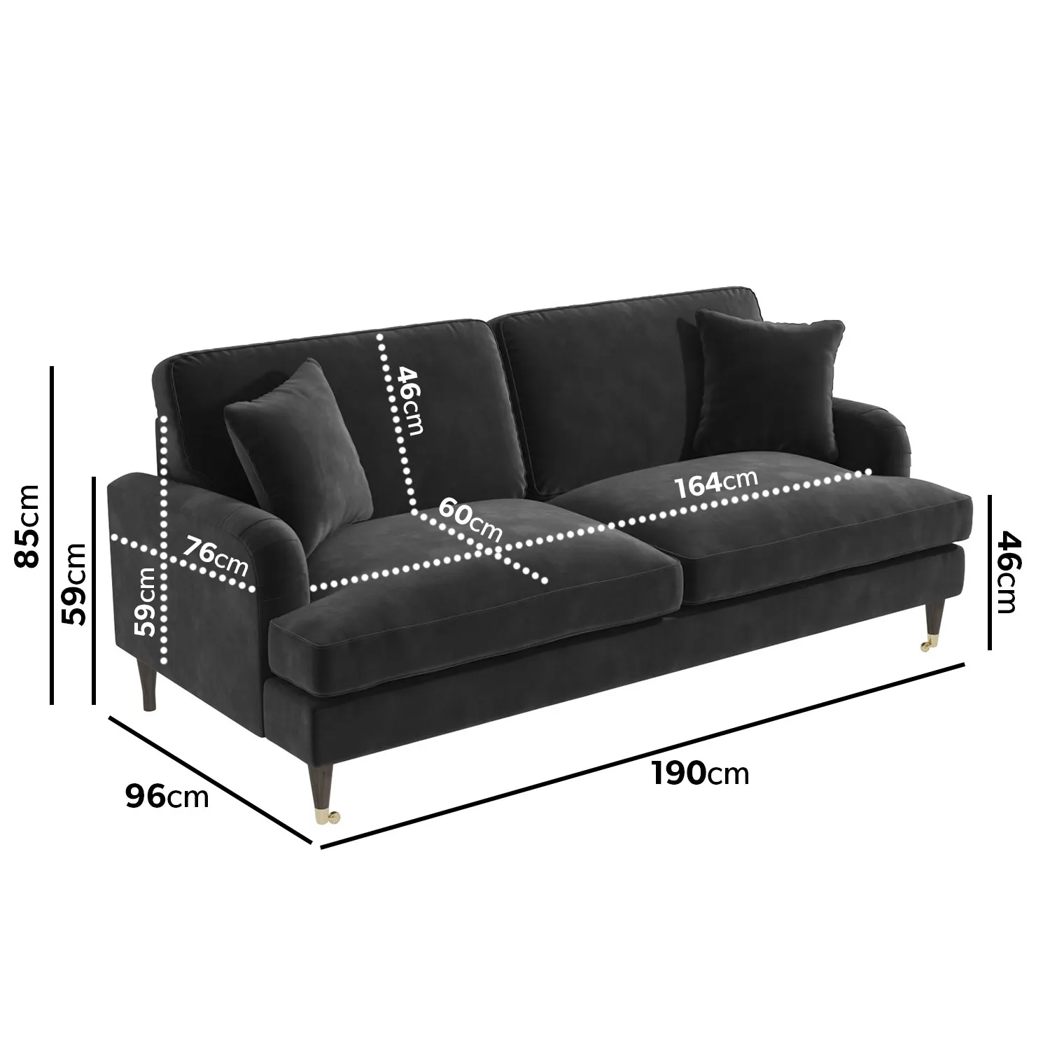 3-Seater Sofa with Scatter Cushions - Grey, Velvet