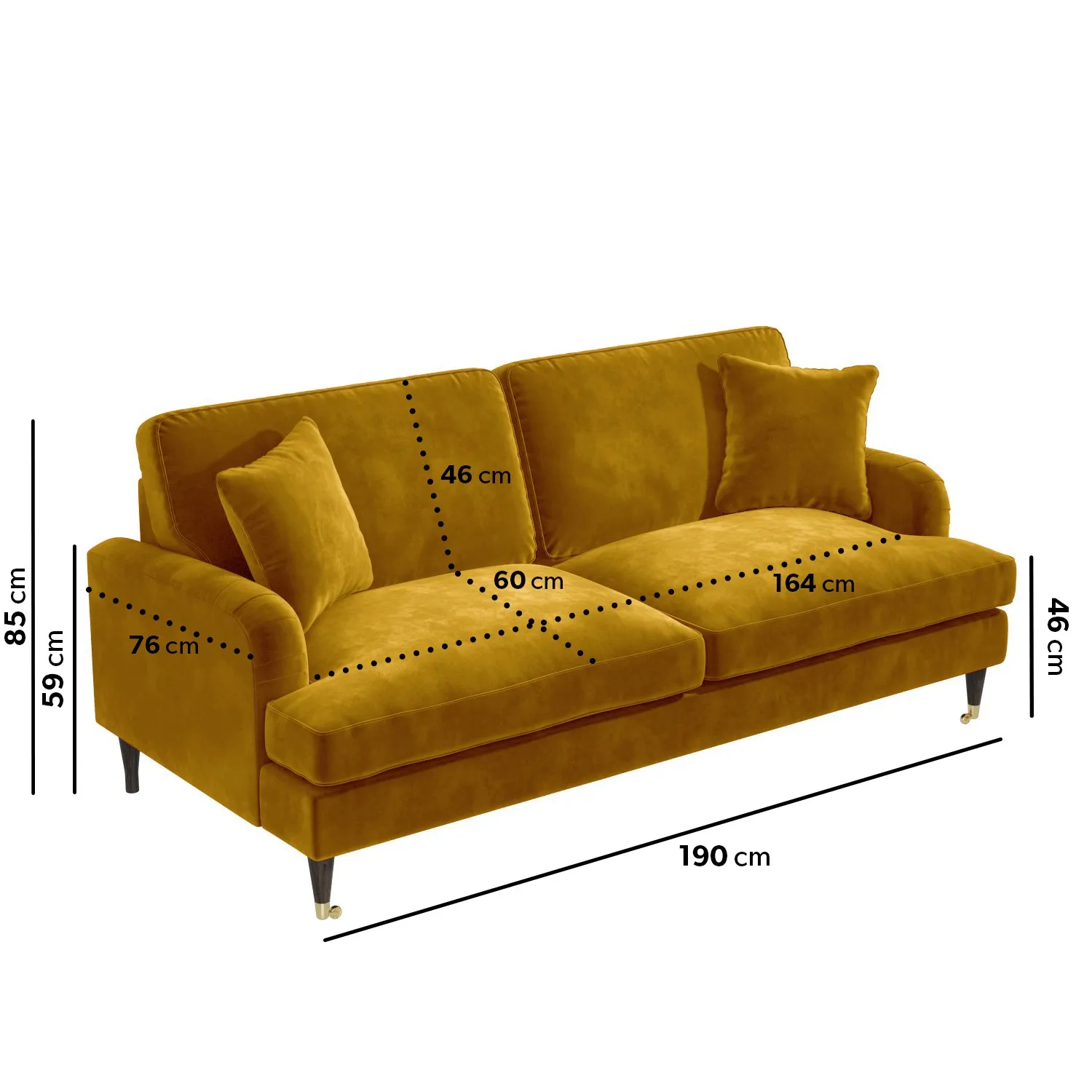 3-Seater Sofa with Scatter Cushions - Mustard, Velvet