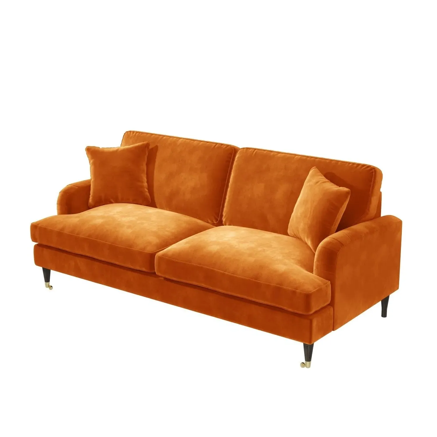 3-Seater Sofa with Scatter Cushions - Orange, Velvet