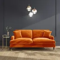 3-Seater Sofa with Scatter Cushions - Orange, Velvet