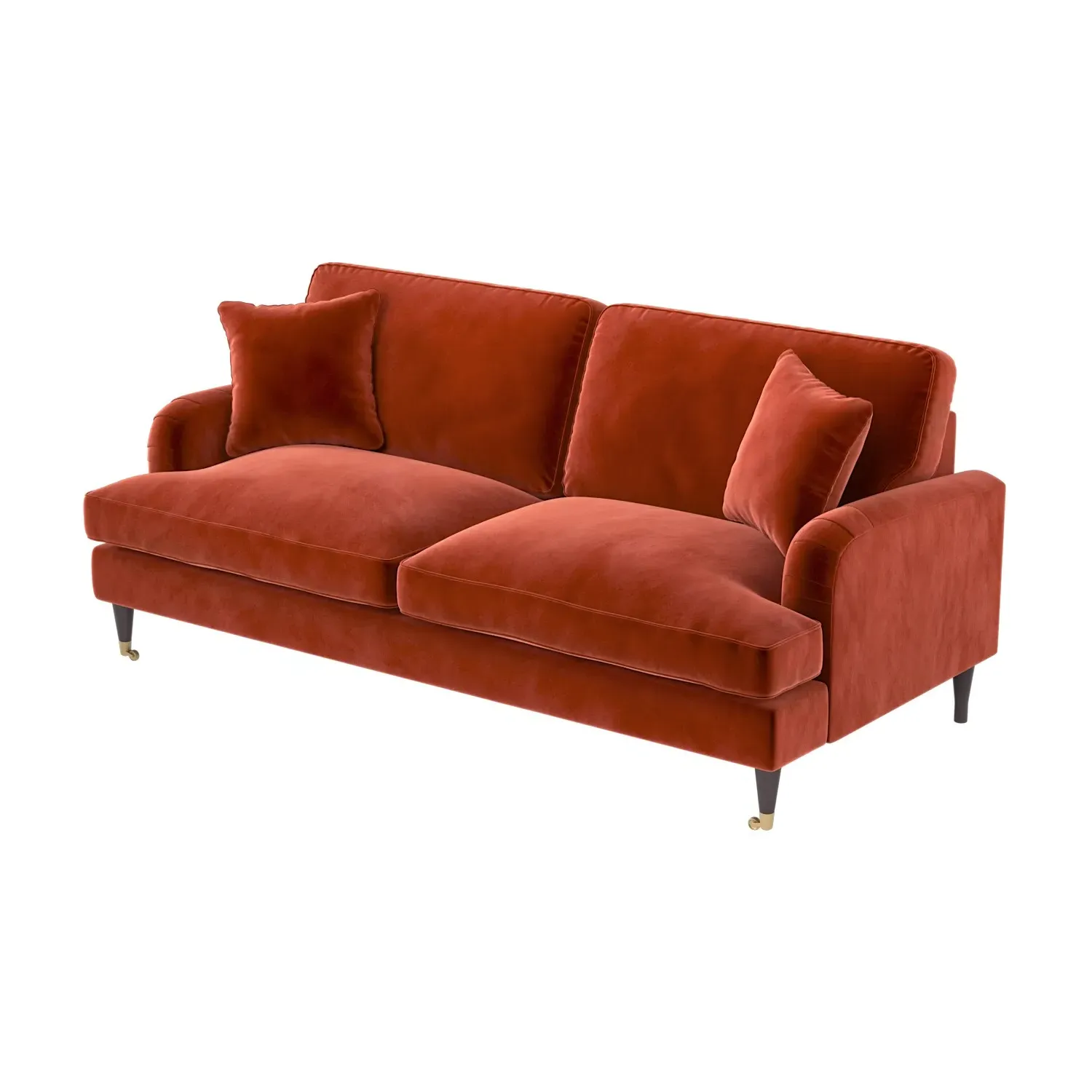 3-Seater Sofa with Scatter Cushions - Orange, Velvet