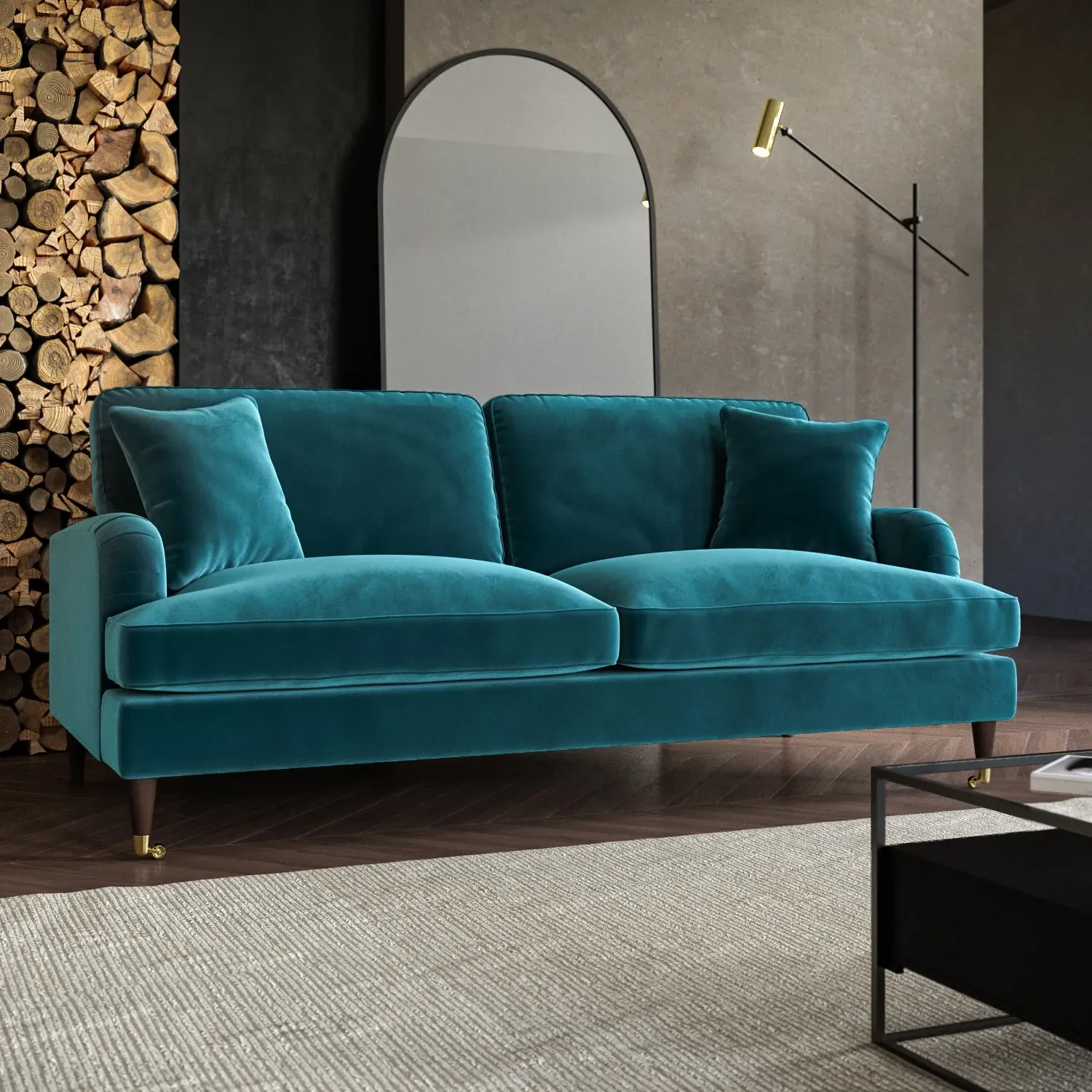 3-Seater Sofa with Scatter Cushions - Teal, Velvet