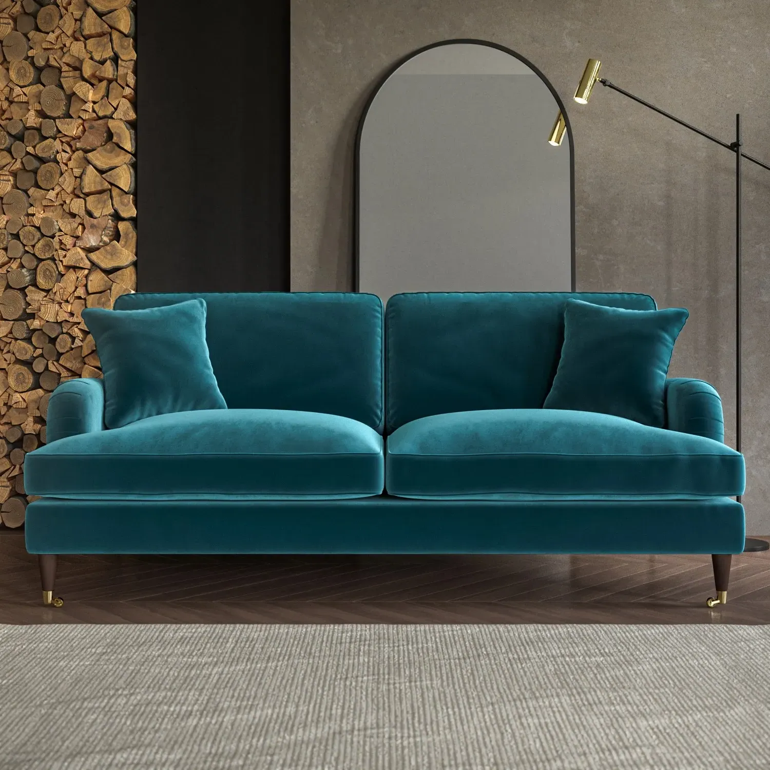3-Seater Sofa with Scatter Cushions - Teal, Velvet