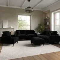 4-Piece Sofa Set with Footstool - Black, Velvet