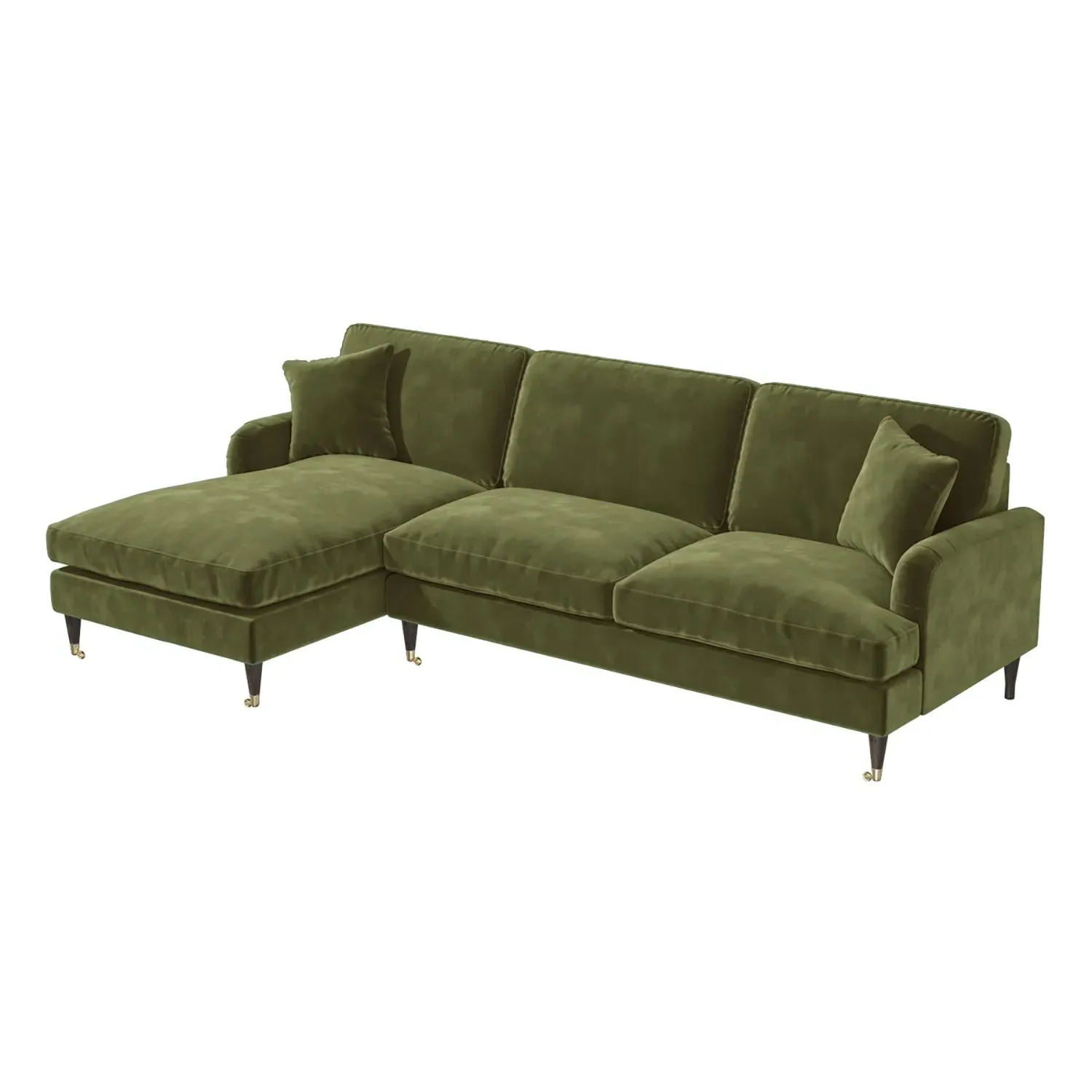 4-Seater Chaise Corner Sofa - Green, Velvet
