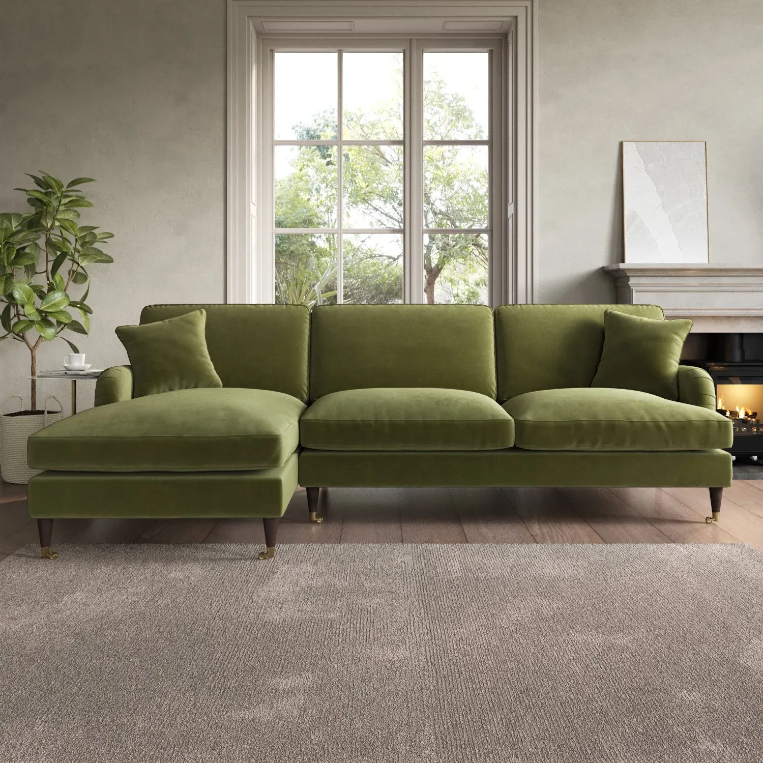 4-Seater Chaise Corner Sofa - Green, Velvet image