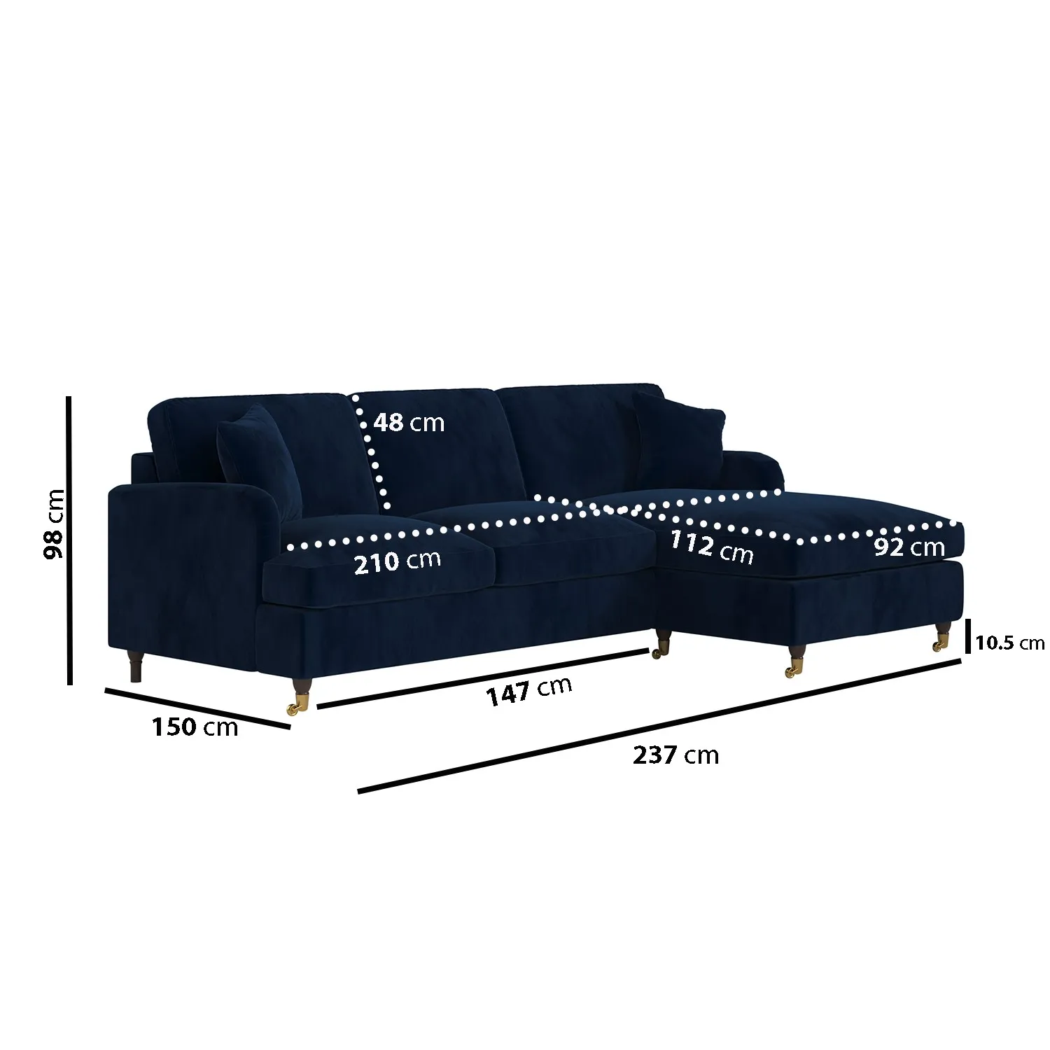 4-Seater Corner Sofa Bed with Chaise - Blue, Velvet