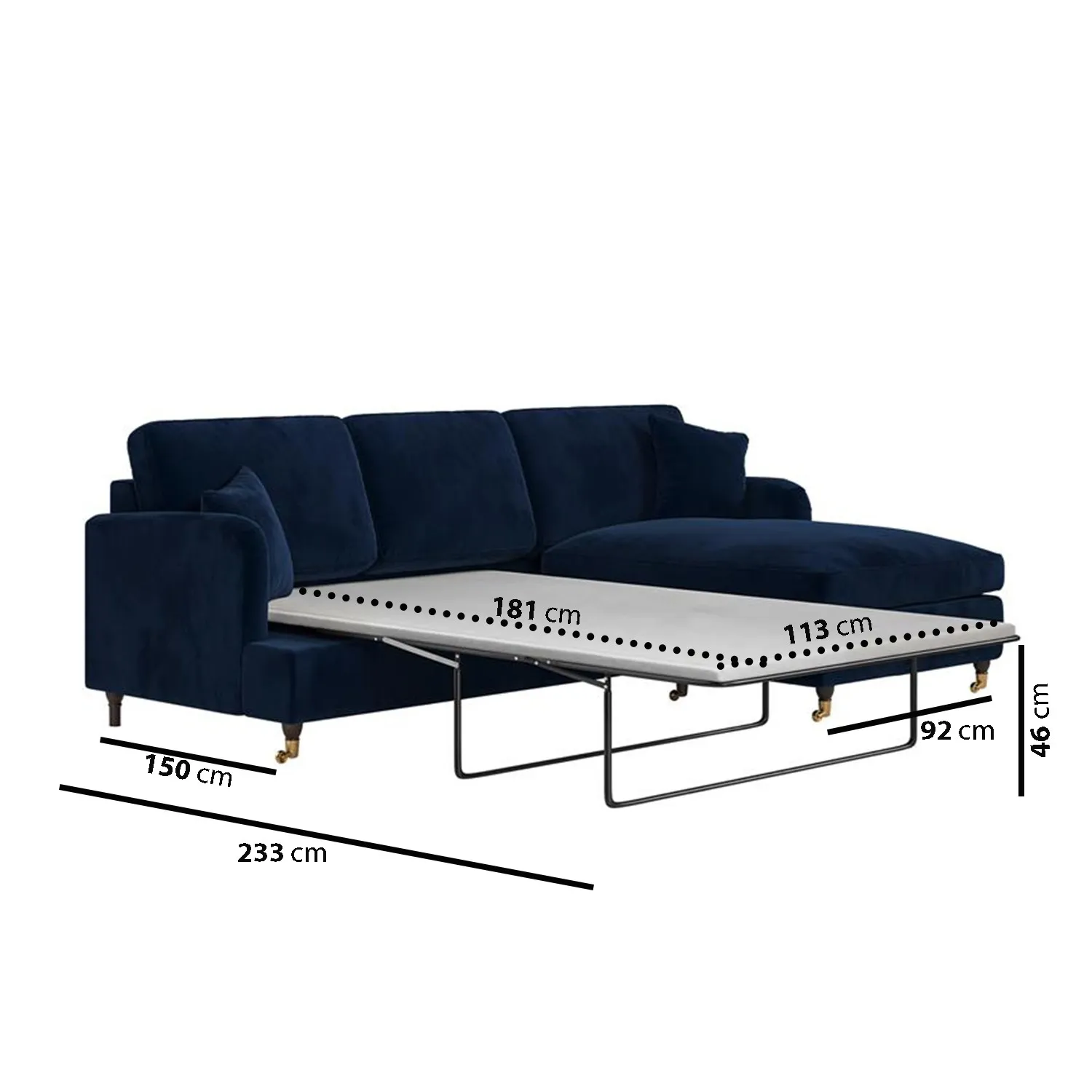 4-Seater Corner Sofa Bed with Chaise - Blue, Velvet