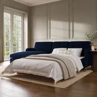 4-Seater Corner Sofa Bed with Chaise - Blue, Velvet