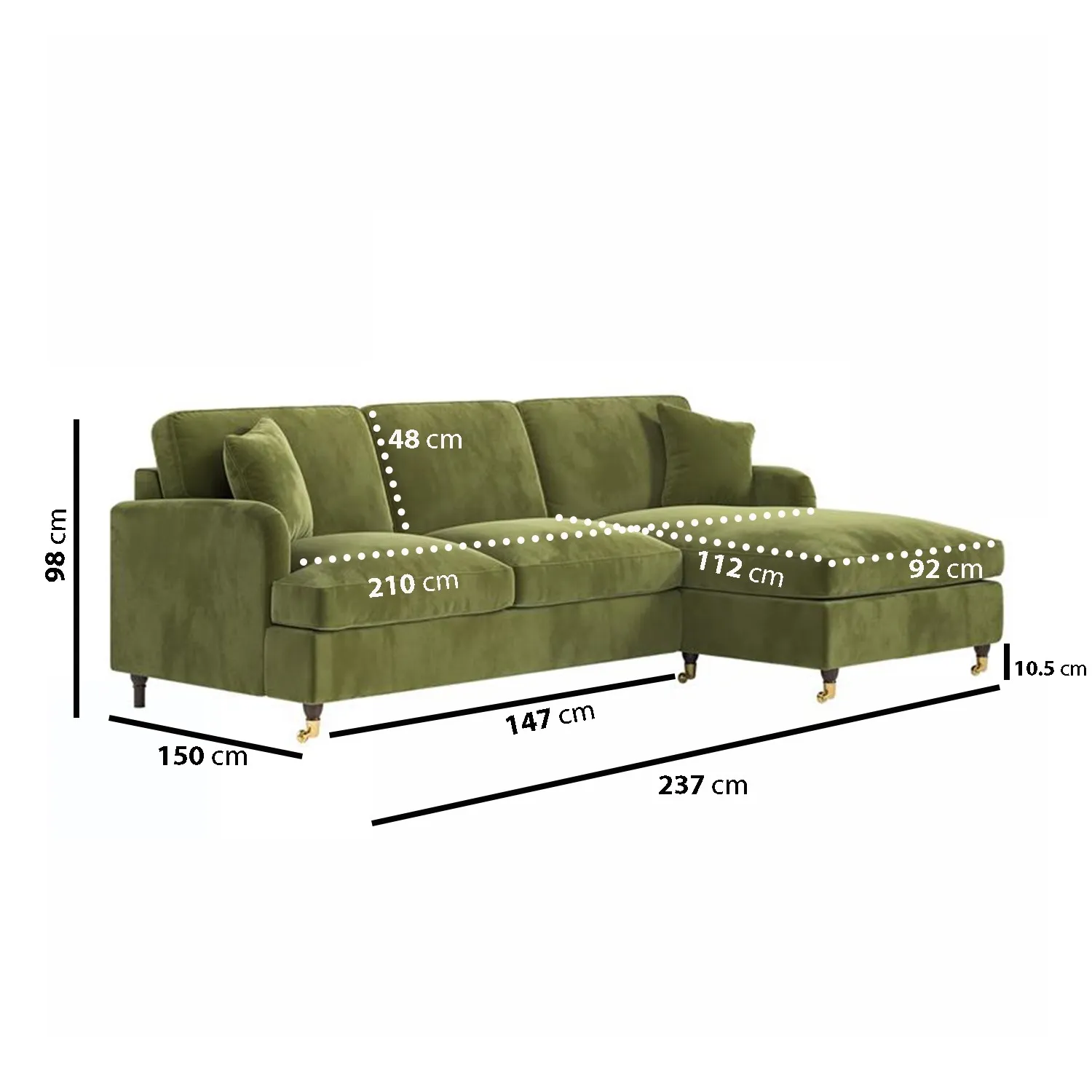 4-Seater Corner Sofa Bed with Chaise - Green, Velvet