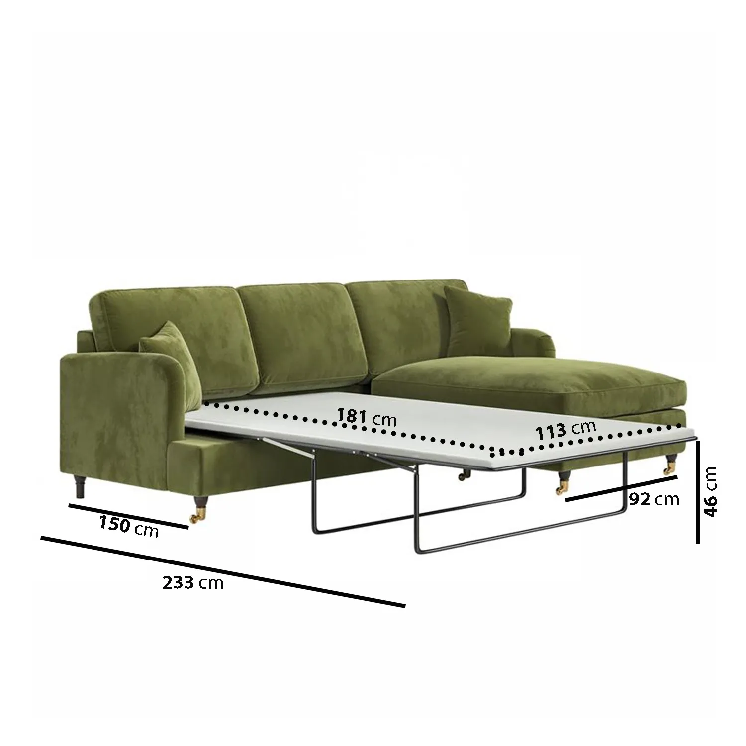 4-Seater Corner Sofa Bed with Chaise - Green, Velvet