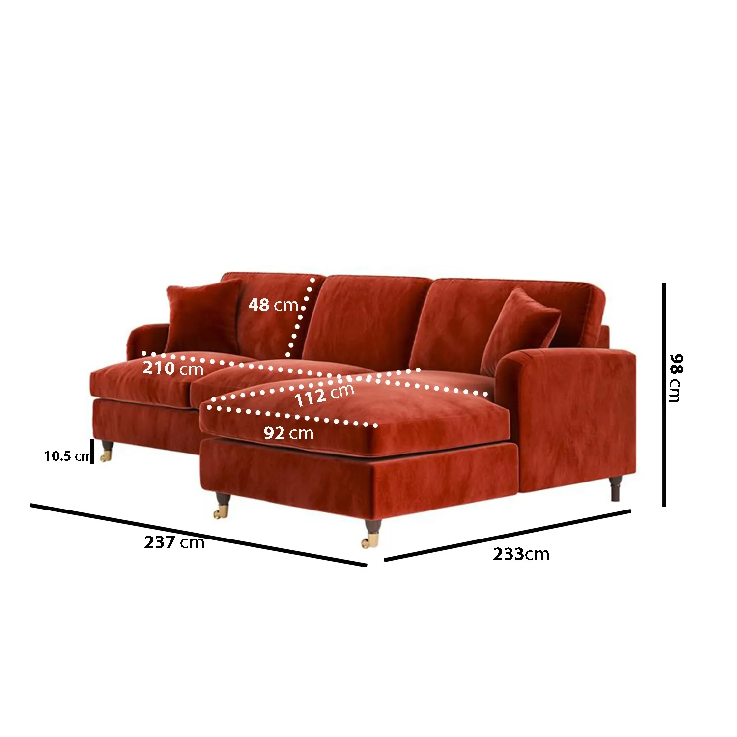 4-Seater Corner Sofa Bed with Chaise - Orange, Velvet
