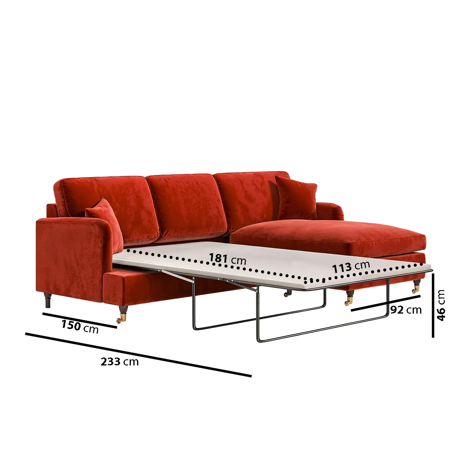 4-Seater Corner Sofa Bed with Chaise - Orange, Velvet