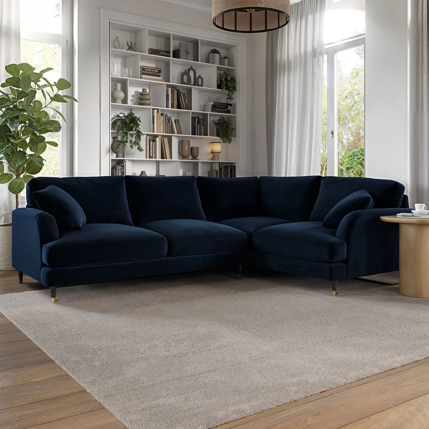4-Seater Corner Sofa Right Hand - Navy, Velvet image