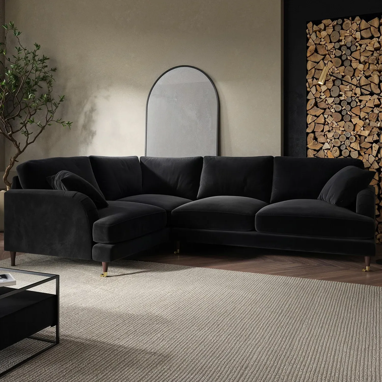 4-Seater Corner Sofa Set with 2-Seater - Black