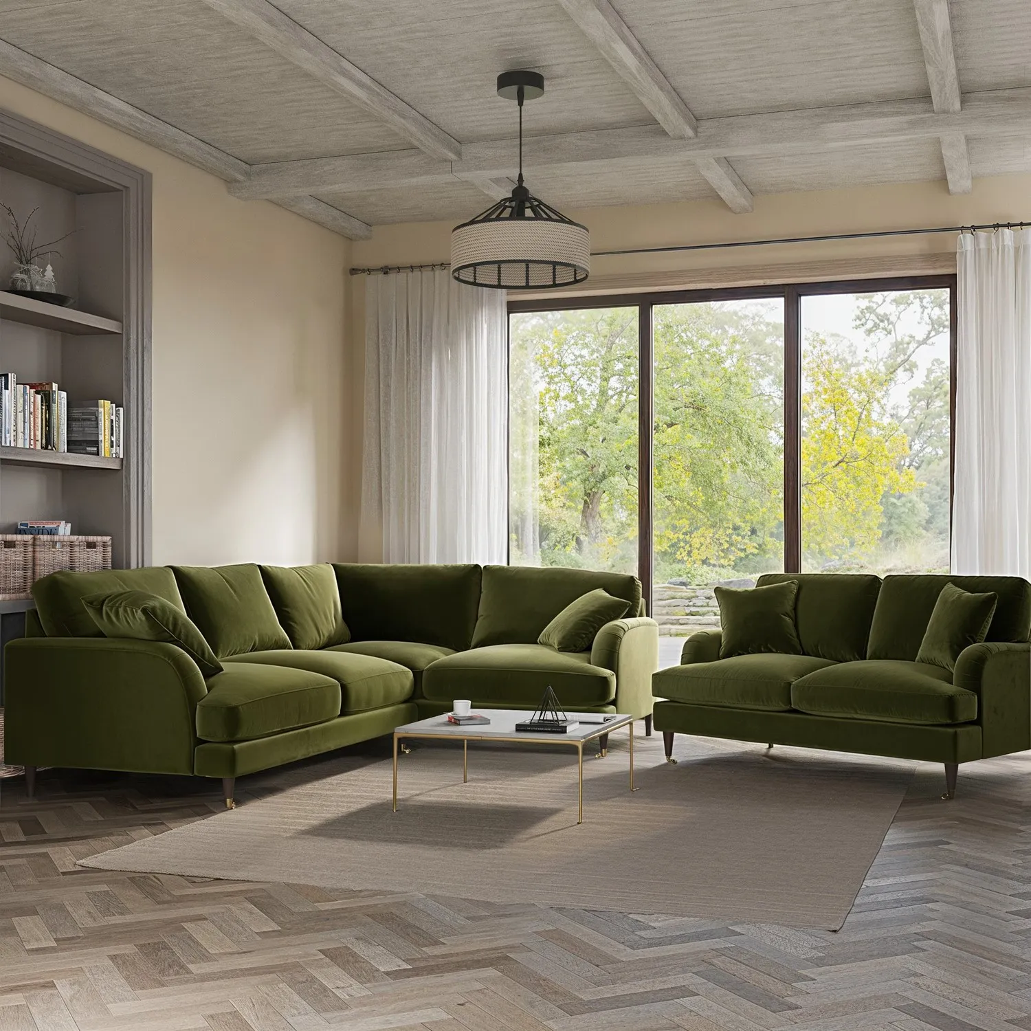 4-Seater Corner Sofa Set with 2-Seater - Green