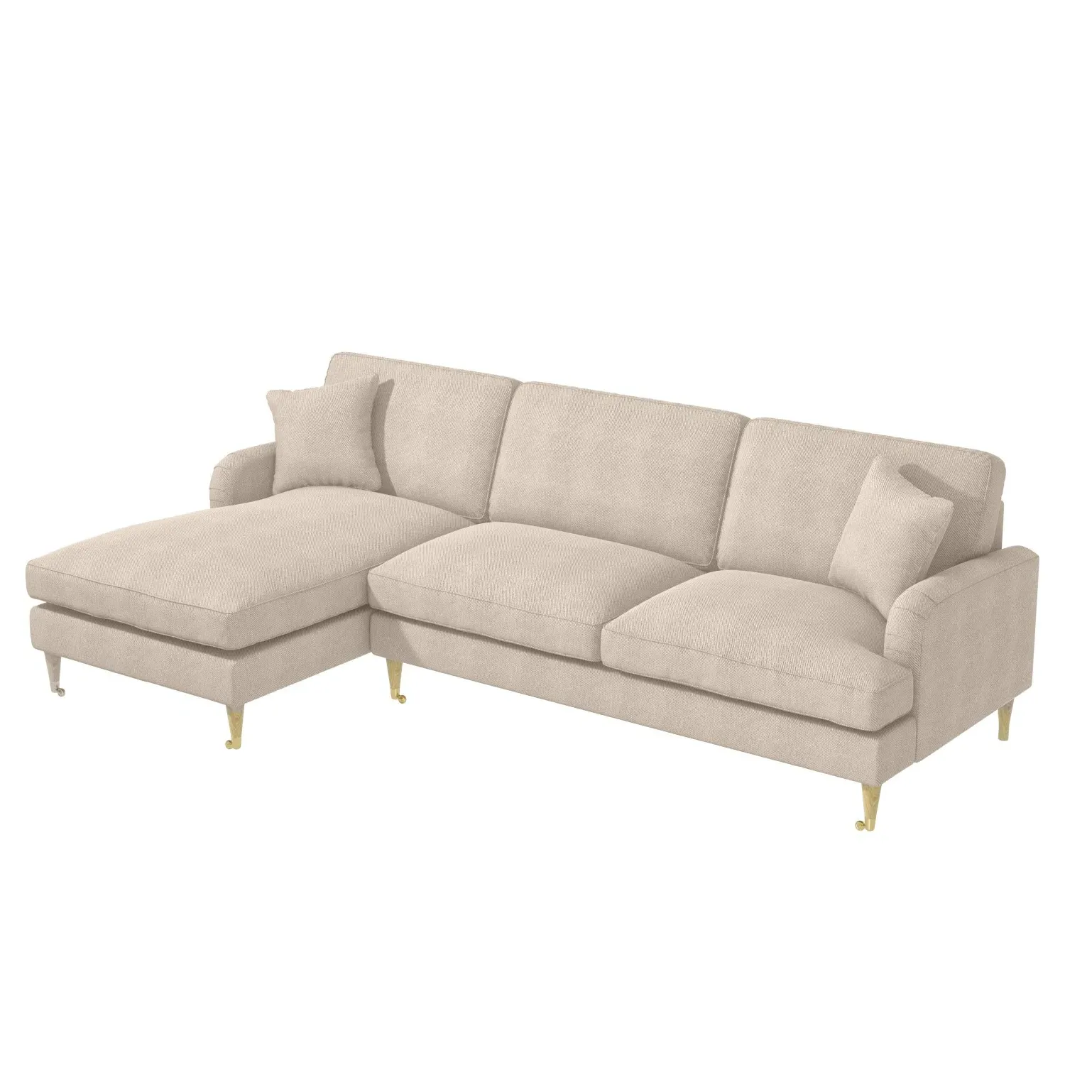 4-Seater Corner Sofa with Chaise - Beige, Fabric