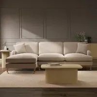 4-Seater Corner Sofa with Chaise - Beige, Fabric