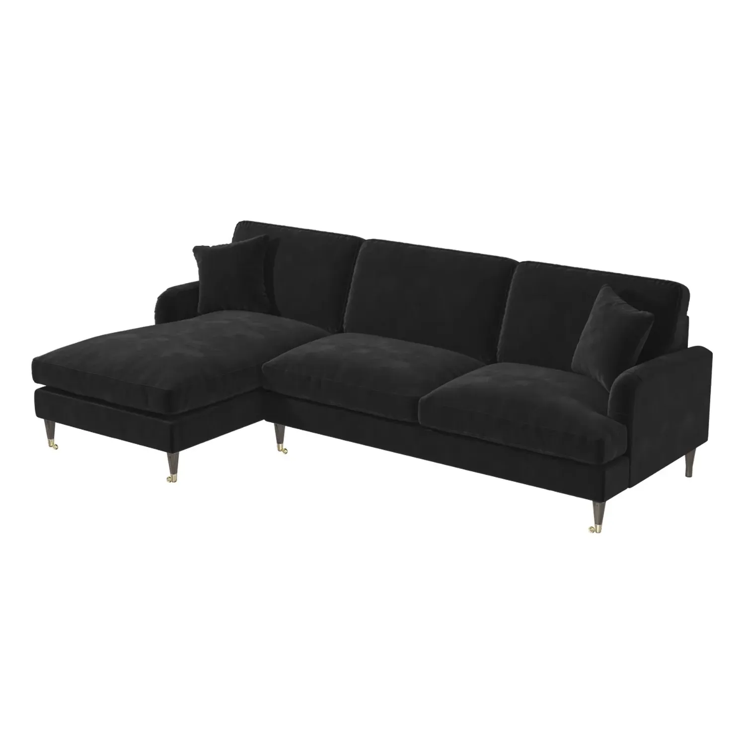 4-Seater Corner Sofa with Chaise - Black, Velvet