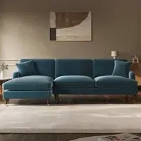 4-Seater Corner Sofa with Chaise - Blue, Velvet