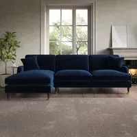 4-Seater Corner Sofa with Chaise - Navy, Velvet