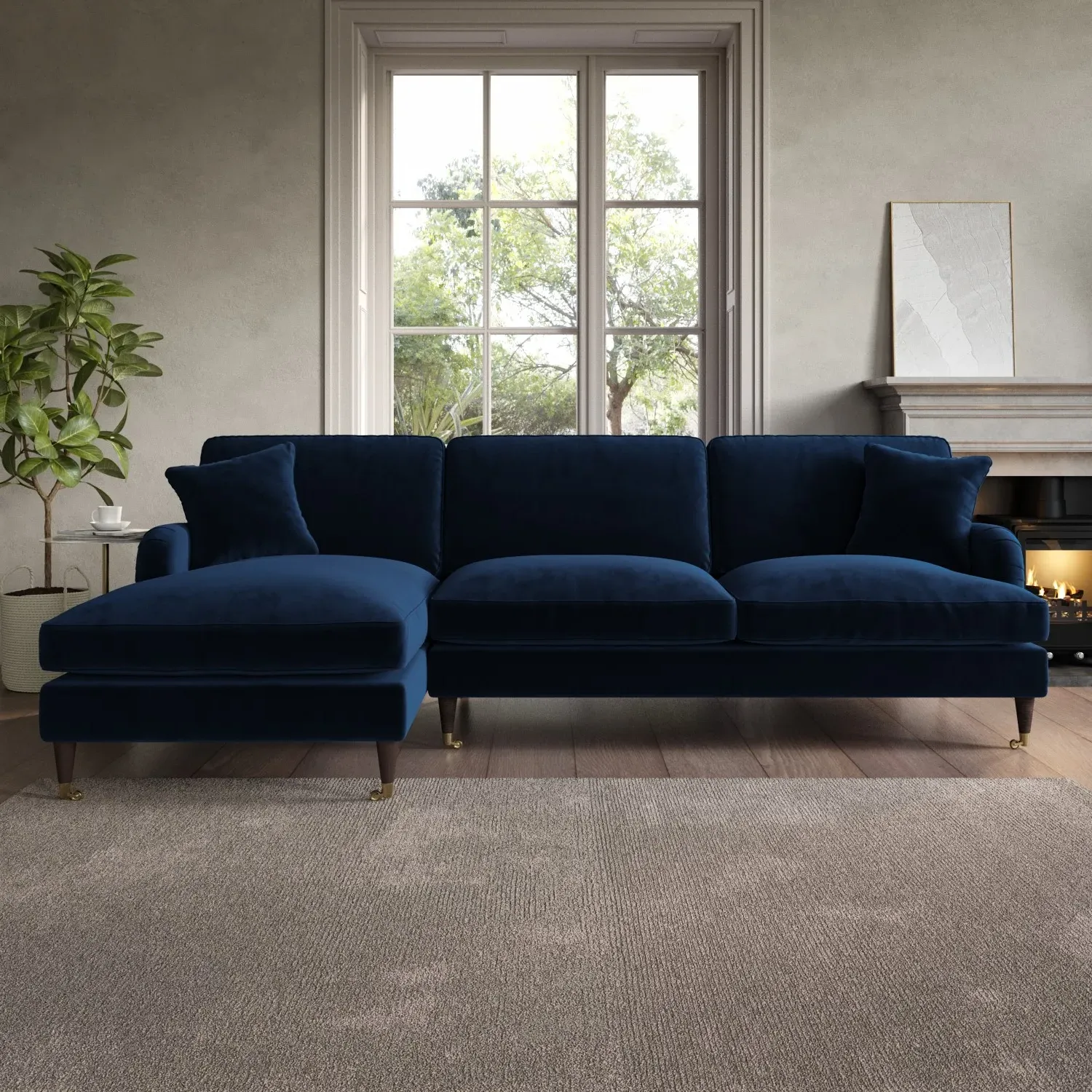 4-Seater Corner Sofa with Chaise - Navy, Velvet