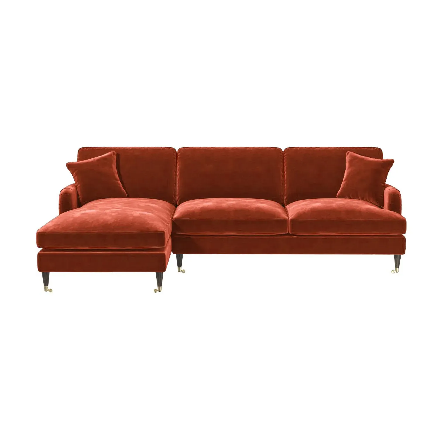4-Seater Corner Sofa with Chaise - Orange, Velvet