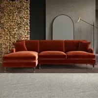 4-Seater Corner Sofa with Chaise - Orange, Velvet