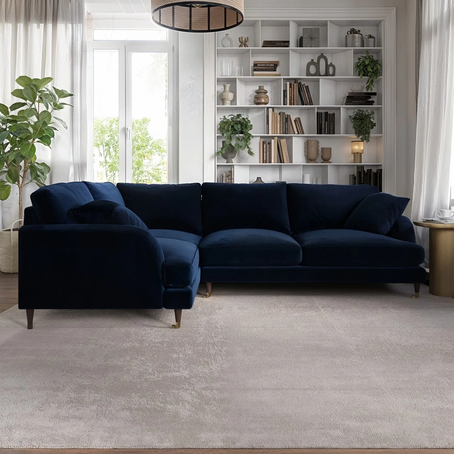 4-Seater L-Shaped Corner Sofa - Navy, Velvet