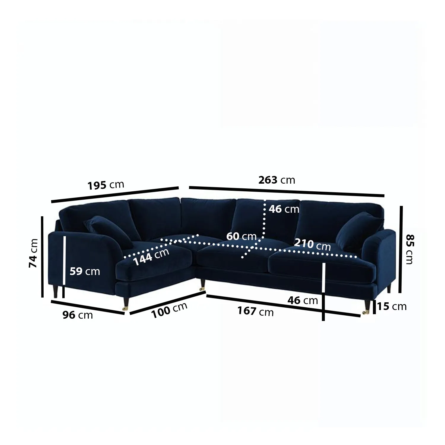4-Seater L-Shaped Corner Sofa - Navy, Velvet