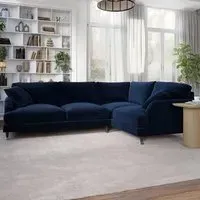 4-Seater L-Shaped Corner Sofa - Navy, Velvet