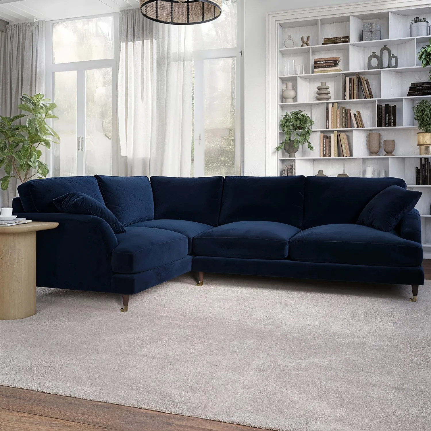 4-Seater L-Shaped Corner Sofa - Navy, Velvet image