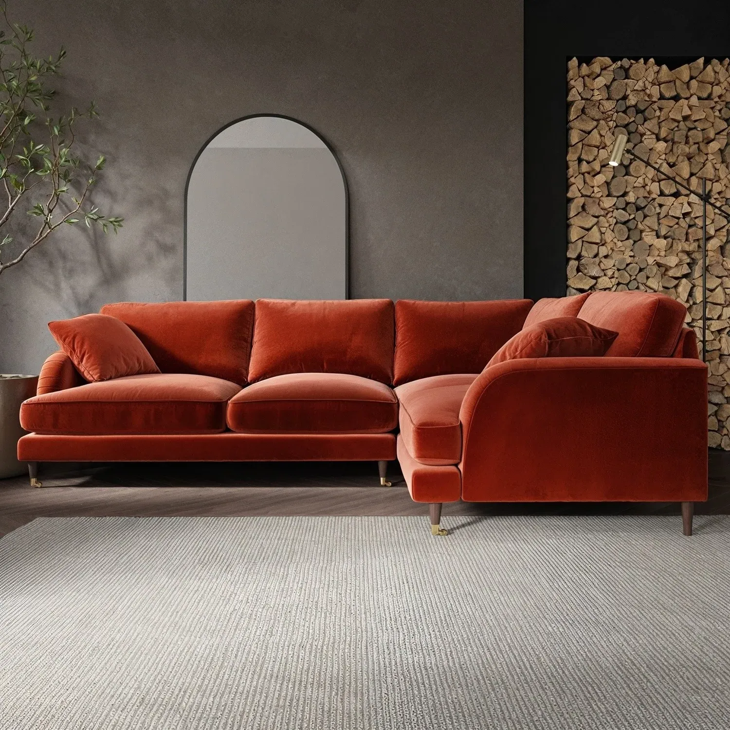 4-Seater Left Corner Sofa with Castors - Orange