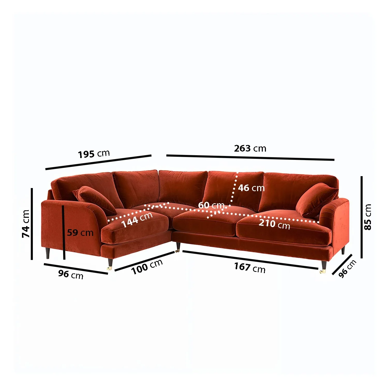 4-Seater Left Corner Sofa with Castors - Orange