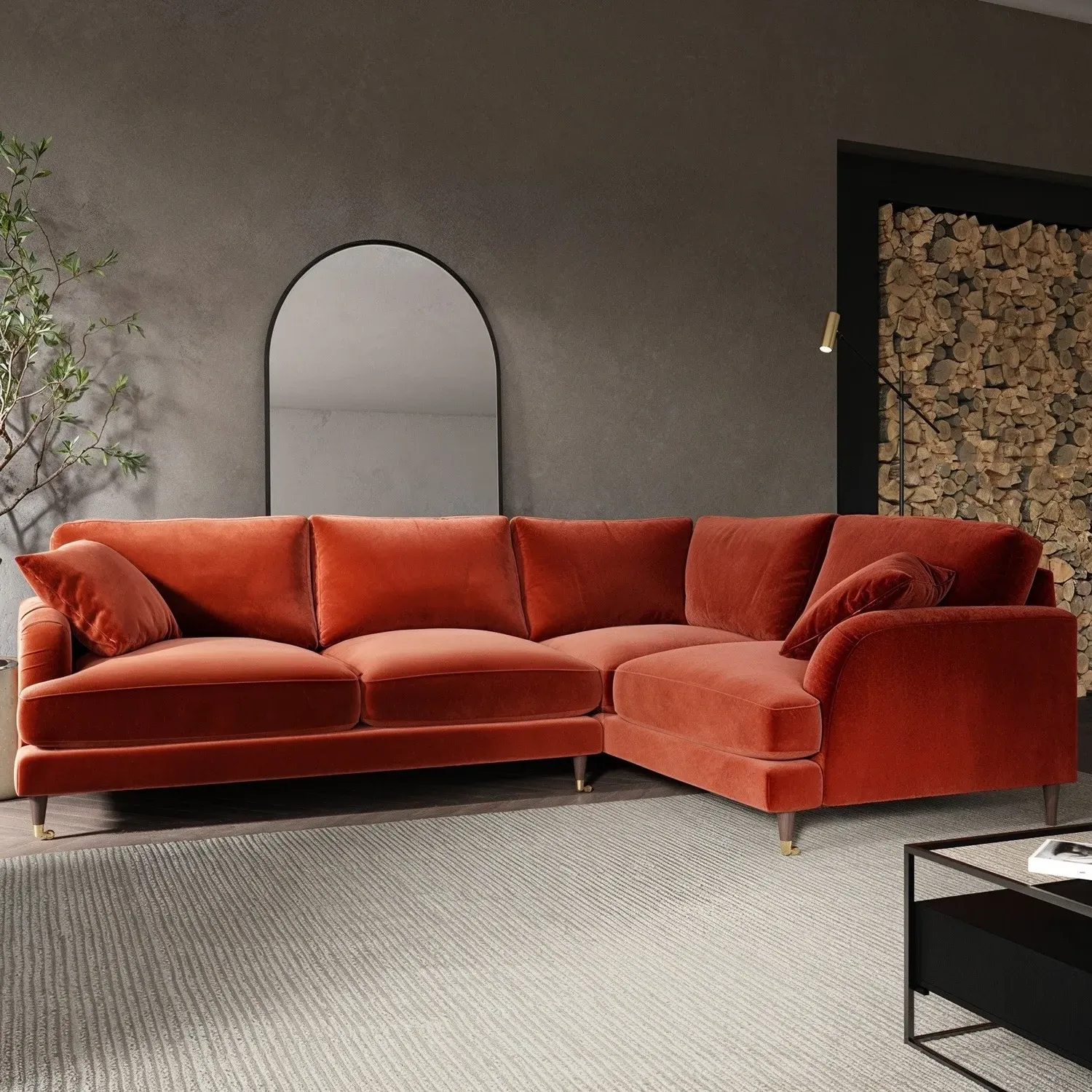 4-Seater Left Corner Sofa with Castors - Orange