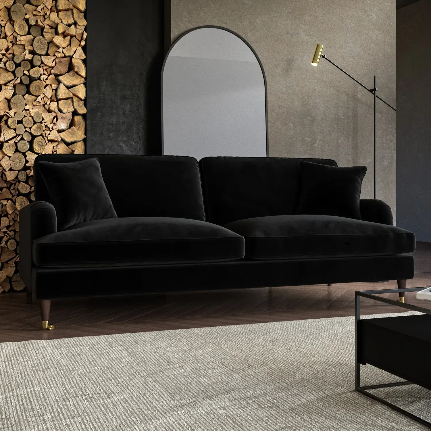 4-Seater Sofa with Scatter Cushions - Black, Velvet