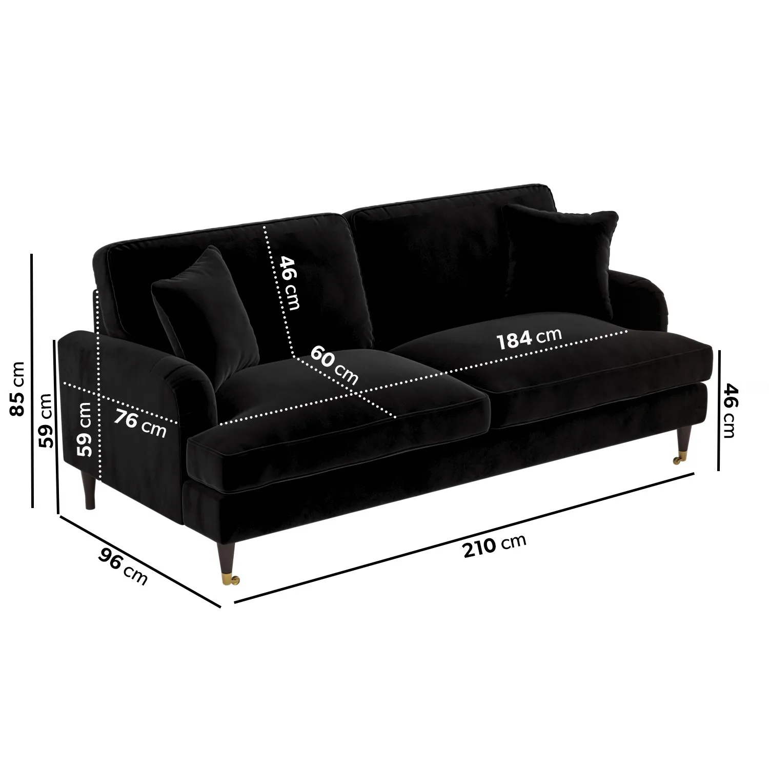 4-Seater Sofa with Scatter Cushions - Black, Velvet