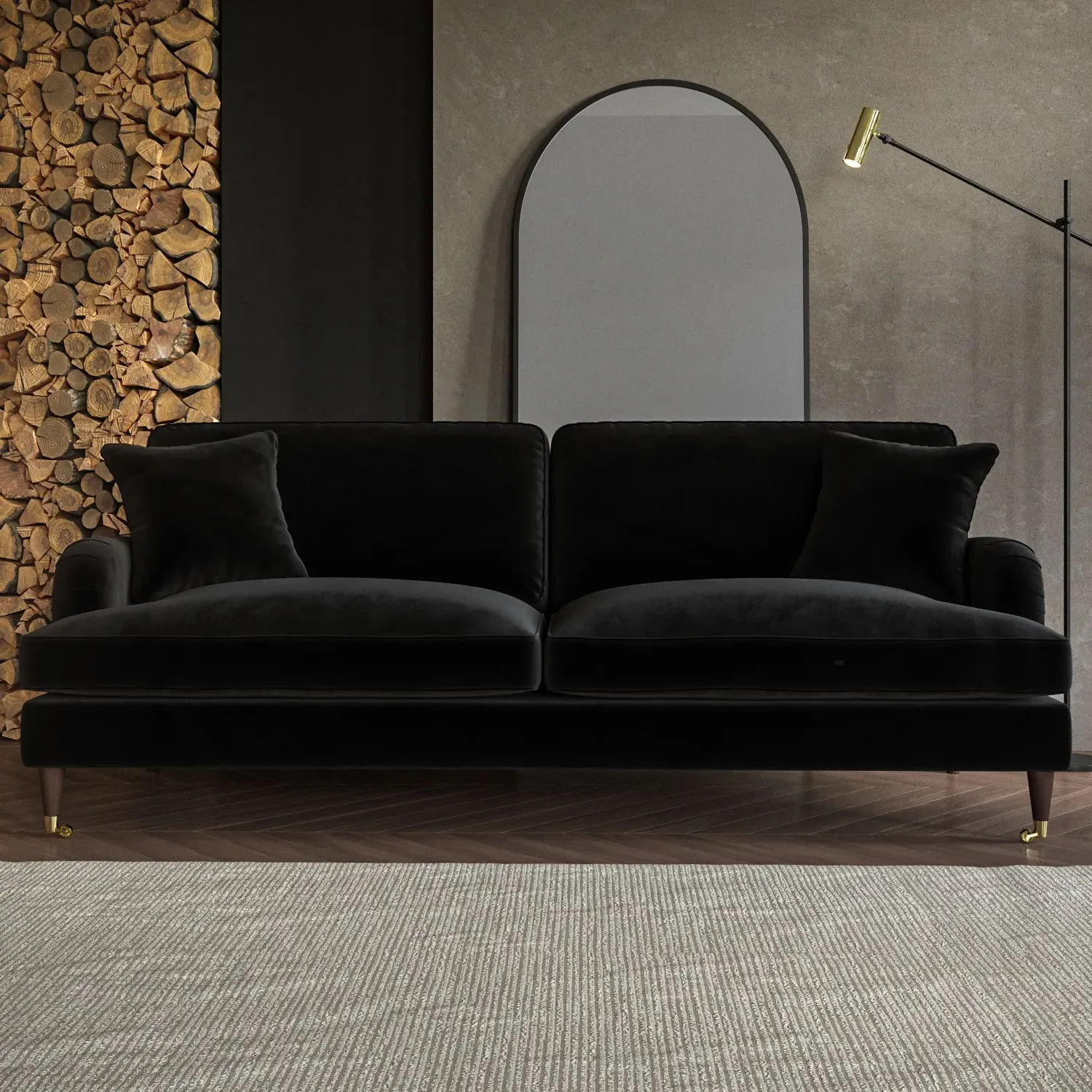 4-Seater Sofa with Scatter Cushions - Black, Velvet image