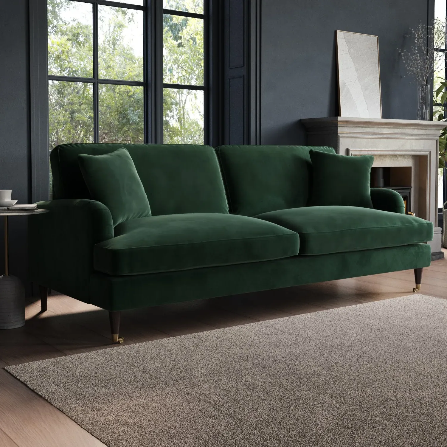 4-Seater Sofa with Scatter Cushions - Green, Velvet